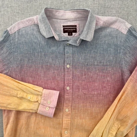 Johnston Murphy Linen Blend Ombre Shirt Men Medium Colorful Button Up Resort - Picture 1 of 9